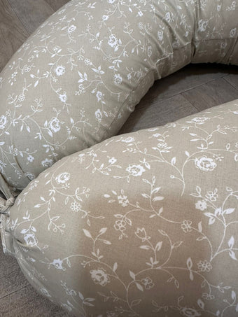 Coussin de grossesse et d'allaitement 3 en 1 beige fleurie
