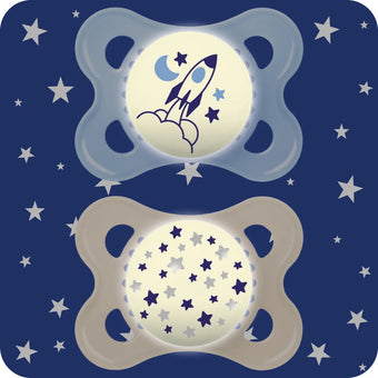 MAM Nuit 0-6 mois, lot de 2 sucettes Bleu