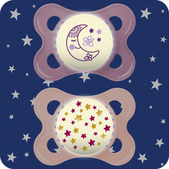 MAM Nuit 0-6 mois, lot de 2 sucettes Rose