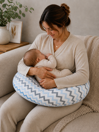 Coussin d’allaitement - zigzag gris/bleu