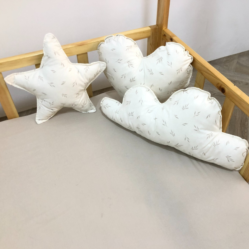 Lot de Trois Coussin décoratif - blanc feuilles beige