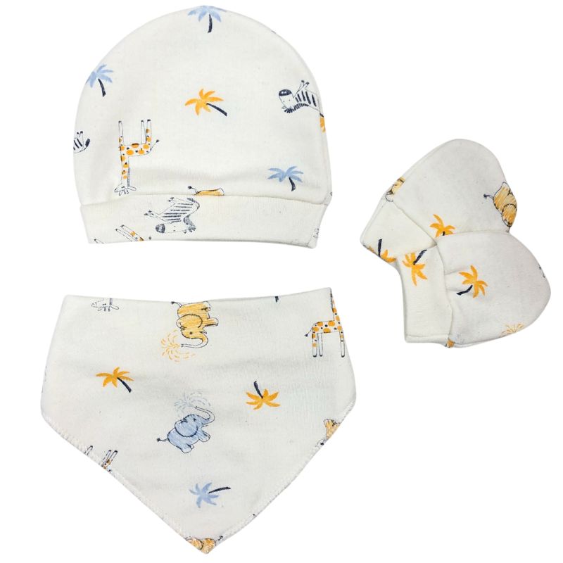 Ensemble "Bonnet + Moufles + Bavoir" 100 % coton