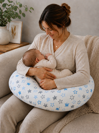 Coussin d’allaitement -étoiles gris bleu
