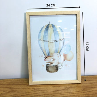 Tableau décoratif-montgolfière lapin rose
