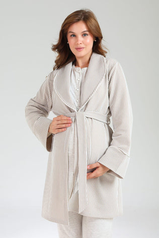Pyjama de maternity 3 pièces beige rayé