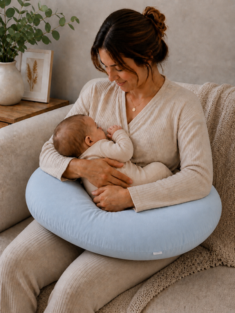 Coussin d’allaitement bleu ciel