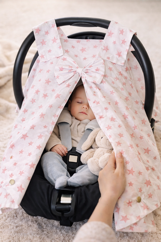 Couverture Siège Auto Bébé (blanc étoiles rose)