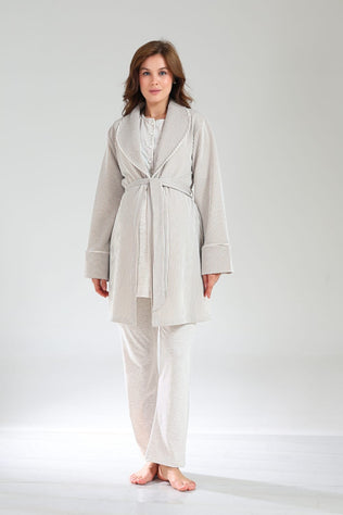 Pyjama de maternity 3 pièces beige rayé