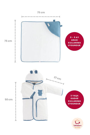 Ensemble de bain bébé blanc Bleu avec cape + Accessoires