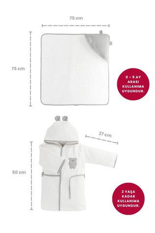 Ensemble de bain bébé blanc gris avec cape + Accessoires