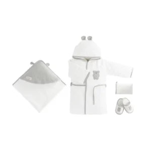 Ensemble de bain bébé blanc gris avec cape + Accessoires