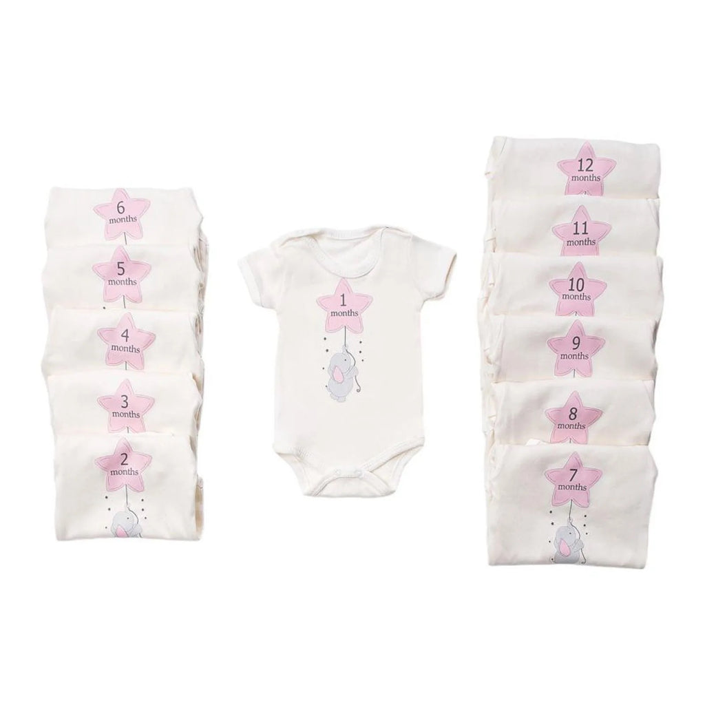 Coffret de 12 bodys moiniversaire Rose