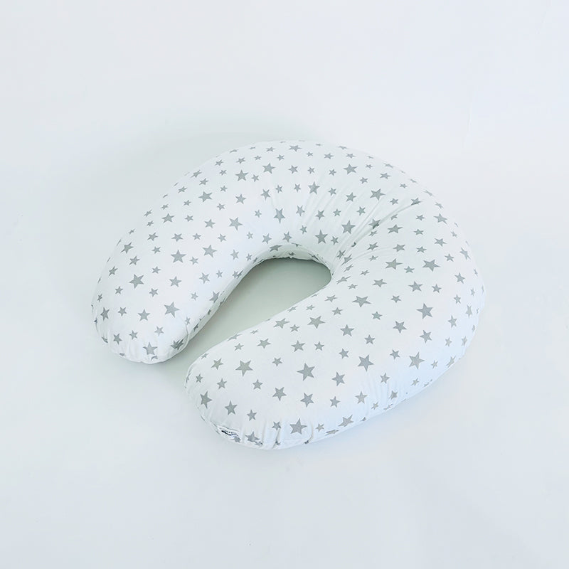 Coussin d’allaitement blanc étoiles beige