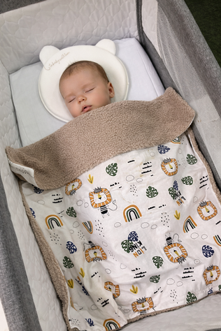 Couverture bébé coton imprimé LIONS et fausse fourrure 75 *75 cm