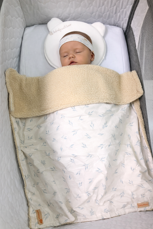 Couverture bébé coton imprimé feuilles vert eau et fausse fourrure 75 *75 cm