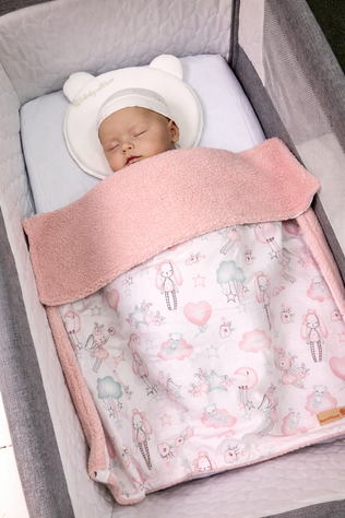 Couverture bébé coton imprimé poupées rose et fausse fourrure 75 *75 cm