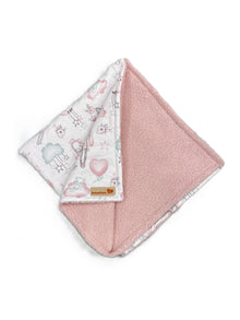 Couverture bébé coton imprimé poupées rose et fausse fourrure 75 *75 cm