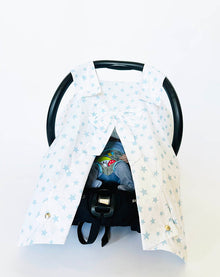 Housse de siège de voiture, poussette de bébé, pare-soleil coupe-vent, respirant, double couche (blanc étoiles bleu)