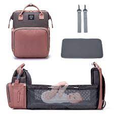 Sac à dos à langer Rose et gris - Lit berceau intégré