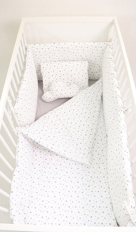 Parure de lit complète , 6 pièces , pour lit 120 X 60 étoiles gris