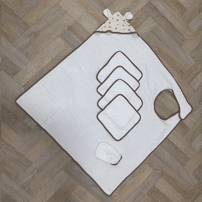 Serviette de bain 100cm x 100cm pour bébé avec capuche Tablier Serviette absorbante pour enfants (blanc beige)