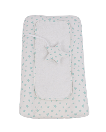 Matelas à langer imperméable avec housse (étoiles vert eau)