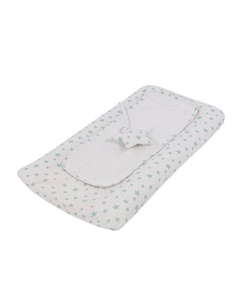 Matelas à langer imperméable avec housse (étoiles vert eau)