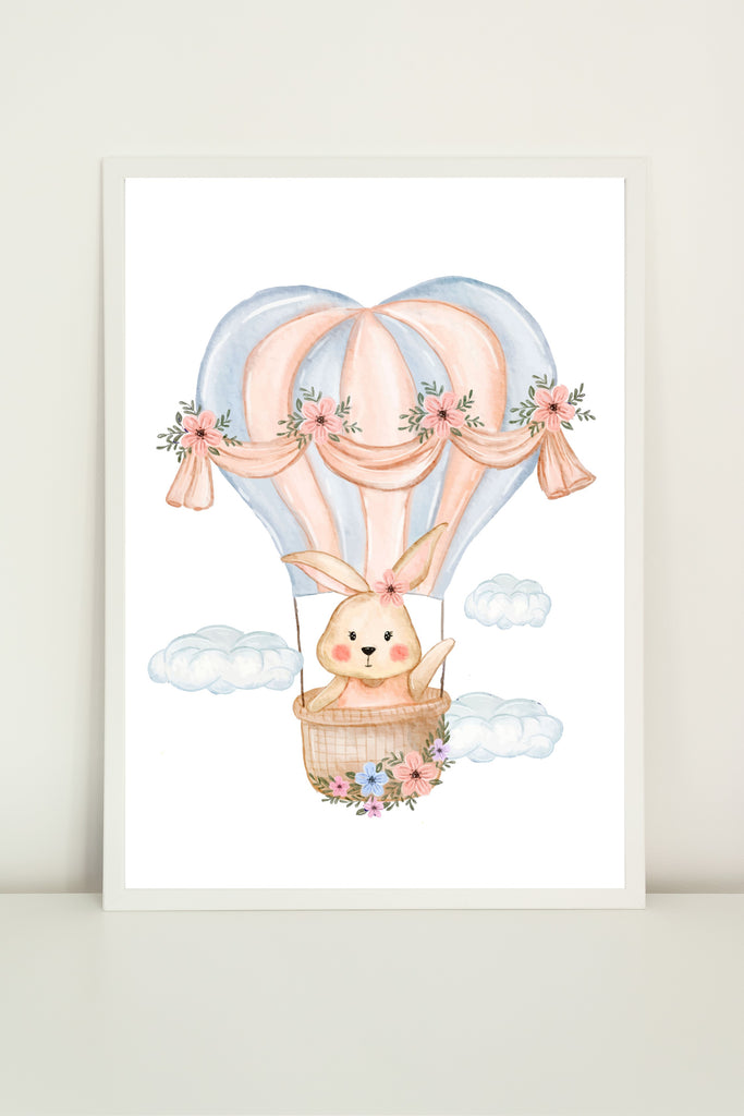 Tableau décoratif - montgolfière lapin rose