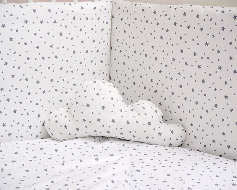 Parure de lit complète , 6 pièces , pour lit 120 X 60 étoiles gris