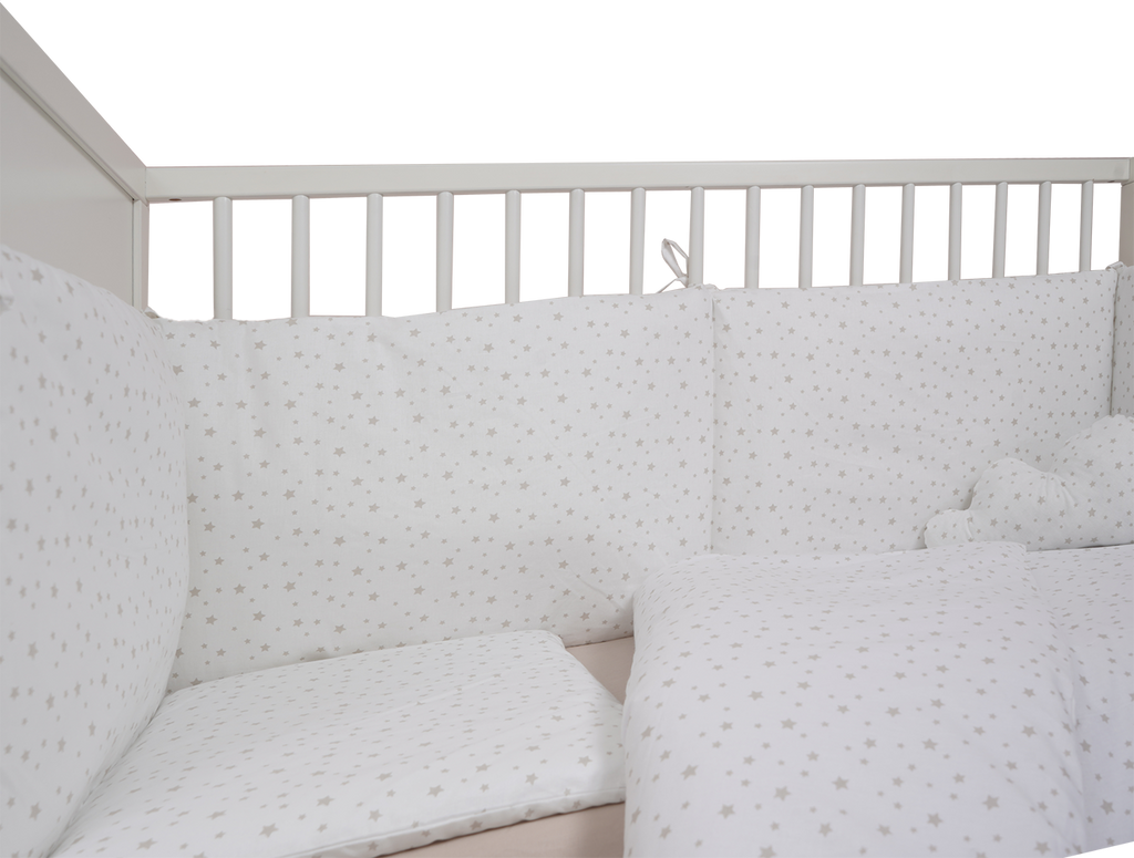 Parure de lit complète , 6 pièces , pour lit 120 X 60 étoiles beige